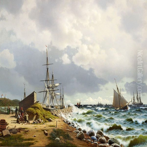 Coastal View With Numerous Sailing Ships At Sea - view 1