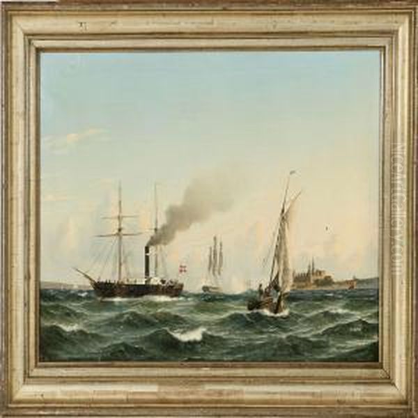 Seascape With Shipsoff The Coast Of Elsinore Castle - view 1