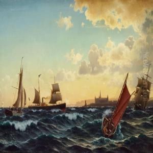 Sailing Ships In The Sound Near Kronborg by Christian Eckardt