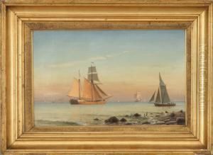 Ships At Sea In The Evening Sun. Signed C. Eckardt 77 by Christian Eckardt