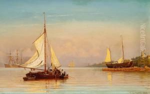 Sailing Ships Off The Coast, Evening Sun