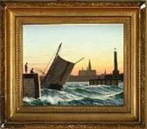 A Danish Harbour Scenery From Aarhus Town by Christian Eckardt