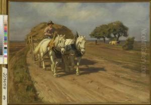 Bauer Mit Heuwagen. by Friedrich Eckenfelder