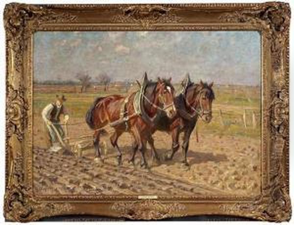 Two Ploughing Horses In Swabian
Landscape. Oil/canvas, Signed. Cf. Schnerring, Walter, Der Maler
Friedrich Eckenfelder, Stuttgart 1984, S. 221, No. E 21 With
Illustration - view 1