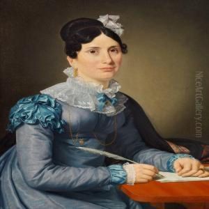 A Portrait Of Sarah Wolff Nee Cruttendon In A Blue Dress, Writing A Letter