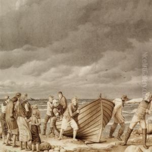 Fishermen From Hornbaek Saving The Captain From A Stranded Ship by Christoffer Wilhelm Eckersberg