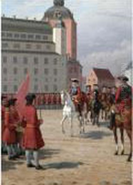 Kong Frederik Iv Kommer For At Monstre En Afdeling Af Dennyoprettede Landmilits - view 1