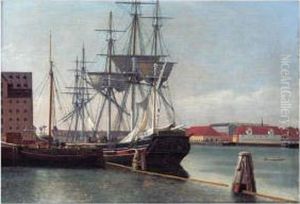 Udsigt Fra Wilders Plads. Et Skib Som Lodser Og Torrer Sejl (view From Wilders Plads) by Christoffer Wilhelm Eckersberg