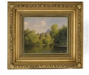 Summer Landscape With A Man In A Rowing Boat