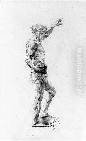 Study of a nude in profile, the left leg raised - view 1