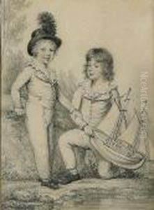 Double Portrait Of Frederick Seymour And Sir Horace Seymour K.c.h.,holding At Toy Boat