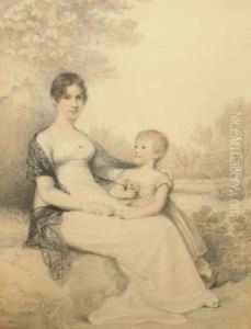 Portrait Of A Lady, 
Traditionally Held To Be Mrs Whalley And Her Daughter, Seated 
Full-length With A Landscape Beyond