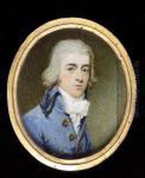 A Gentleman, Wearing
Lavender-blue Coat, Frilled White Chemise And Stock, His Hair Powdered
(artist's Join To Right Side) - view 1