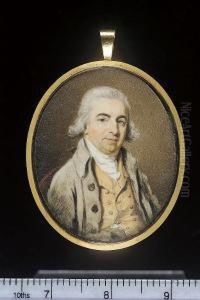 A Gentleman, Seated On An
Upholstered Chair, Wearing Pale Green Coat, His Hand Tucked Inside His
Ochre-coloured Waistcoat, His Hair Powdered And Worn by Henry Edridge