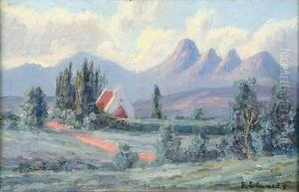 A South African Landscape With A House And Mountains In The Distance - view 1