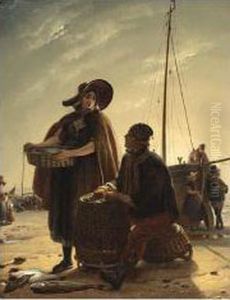 Fishermen On Scheveningen Beach by Jacobus Josephus Eeckhout