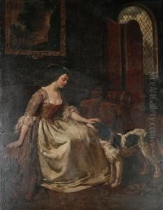 Portrait Of A Lady And Her Dog by Victor Eeckhout