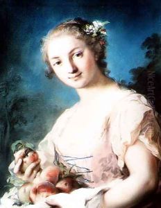 Summer: a girl holding peaches