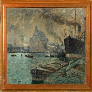 View Of The Port Inhamburg by Mogens Ege