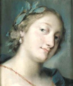 Portrait of a poetess crowned with a laurel wreath, bust-length by Rosalba Carriera