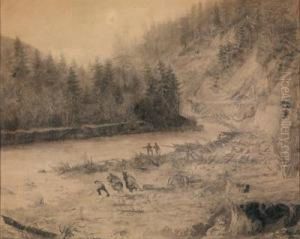 Landschaft Mit Holzarbeitern Auf Der Anderen Seite Napoleon- Karikaturen by Albin Egger-Lienz