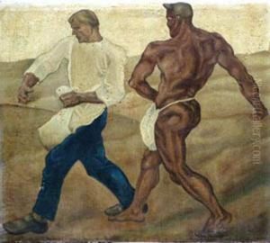 Circle,two Sawing Men Inlandscape
