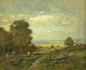 Landscape Of The Berkshire Hills And Landscape With A Seated Man In A Red Cap: Two by Benjamin Eggleston