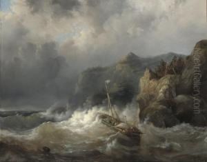 A Shipwreck Of A Rocky Coast by Egidius Linnig