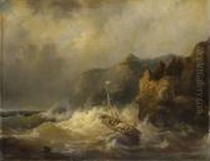 A Dismasted Ship In Dangerous Waters by Egidius Linnig