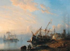 The Threemaster Hoop Being Caulked On A River Bank, Antwerp (?)beyond