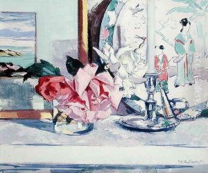 A Still Life - Roses (lona) by Francis Campbell Boileau Cadell