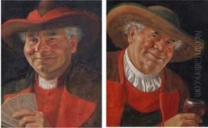 Man With Cards And Man With Glass Of Wine by Erwin Eichinger