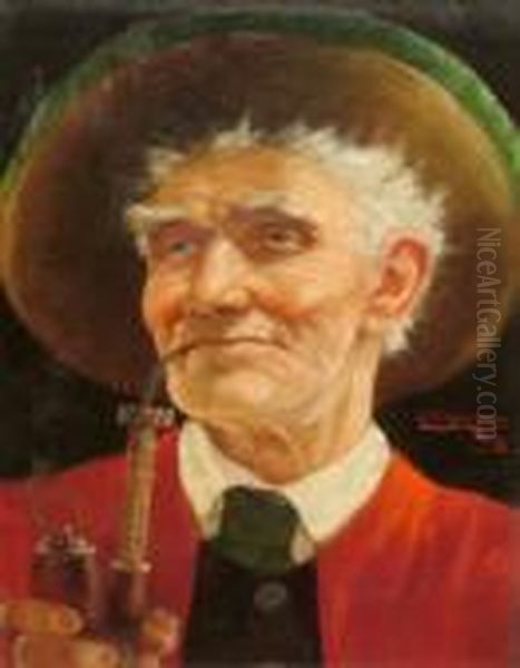 2004- Portrait Of A Man Head And Shoulders In A Hat Smoking A Pipe - view 1