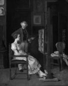 Maler Mit Modell Im Atelier by Erwin Eichinger