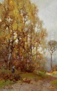 Zugeschrieben - Reisigsammlerin Im Rand Eines Birkenwaldes by Willem Hendrik Eickelberg