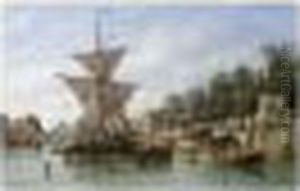 A Busy Canal Scene, Rotterdam by Willem Hendrik Eickelberg