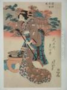 Femme Debout Tenant Un Shamisen by Eisen