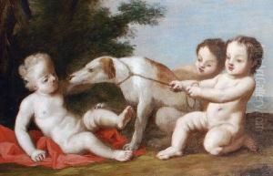 Children Playing With A Greyhound by Charles Dom. Joseph Eisen