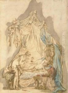 Psyche Regardant L'amour Endormi Sous Un Baldaquin Soutenu Par Desputti by Charles Dom. Joseph Eisen