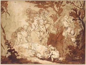 Pen And Brown Ink And Wash, Over Black Chalk. by Charles Dom. Joseph Eisen