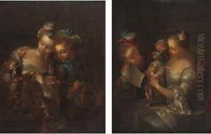 The Singing Lesson And The Dance Lesson: A Pair Of Paintings by Francois Eisen
