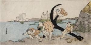 Kinderen Spelen Met Een Anker Op Het Strand Kinderen Spelen Met Een Anker Op Het Strand