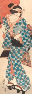 Bijin With Umbrella. Kakemono-e. Framed.