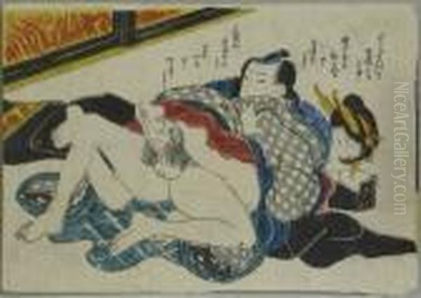 Eisen, Ikeda . Shunga-blatt. Geisha Und Liebhaber. Japan, 1835/40 - view 1