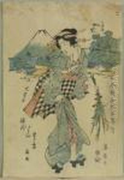 Eisen, Ikeda . Geisha Mit Blumenstrau?, Japan - view 1