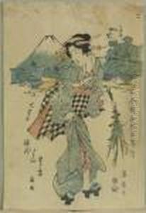 Eisen, Ikeda . Geisha Mit Blumenstrau?, Japan by Keisai Eisen