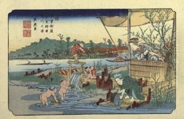 Kuragano Shuku Karasugawa No Zu (the Karasu River At Kuragano Station) - view 1