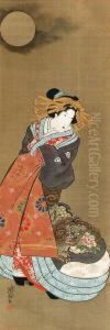Courtesan In Moonlight by Keisai Eisen
