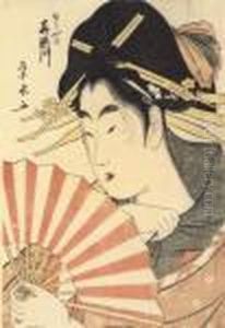 Portrait En Buste De La Courtisane Kisegawa Avec Un Eventail