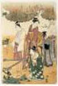 Personnages Autour D'un Puits by Chobunsai Eishi